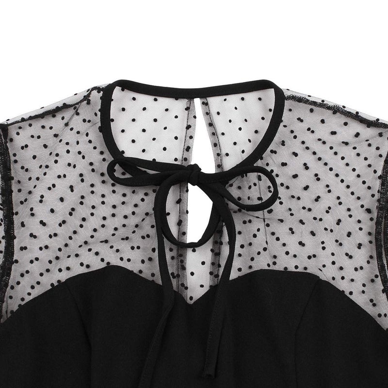 IWEMEK Women's Vintage Illusion Polka Dot Embroidery Keyhole Tie 1950s A-line Cocktail Dress 50s 60s Retro Summer Evening Party Wedding Formal Prom Dance Swing Dresses Black Large - Image 3